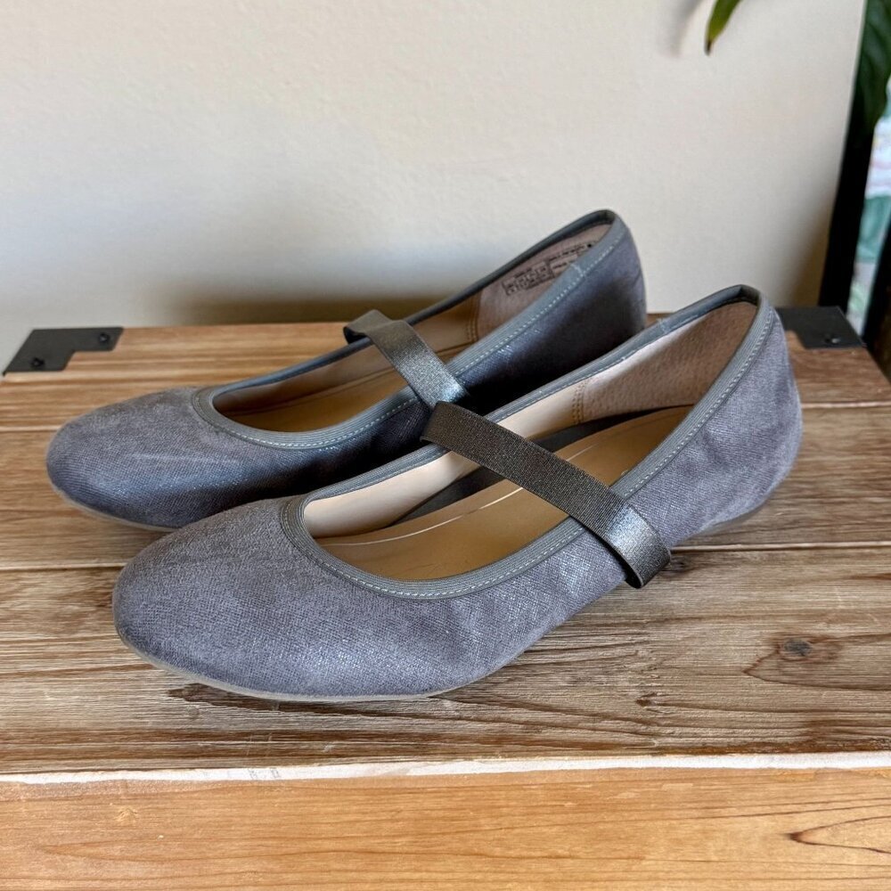 Vionic Joseline Silver Putter Shimmer Mary Jane Ballet Flat Shoes Size 8